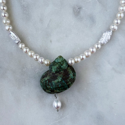 Large Green Shell & Pearl Necklace