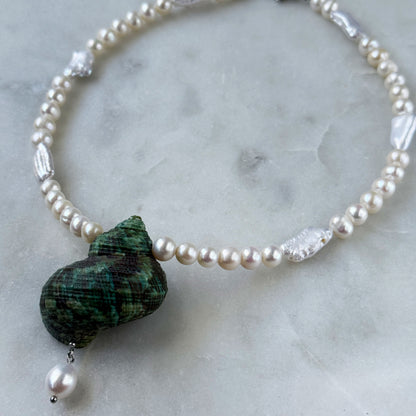 Large Green Shell & Pearl Necklace