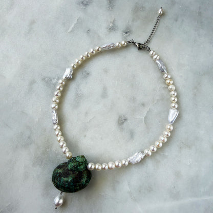 Large Green Shell & Pearl Necklace