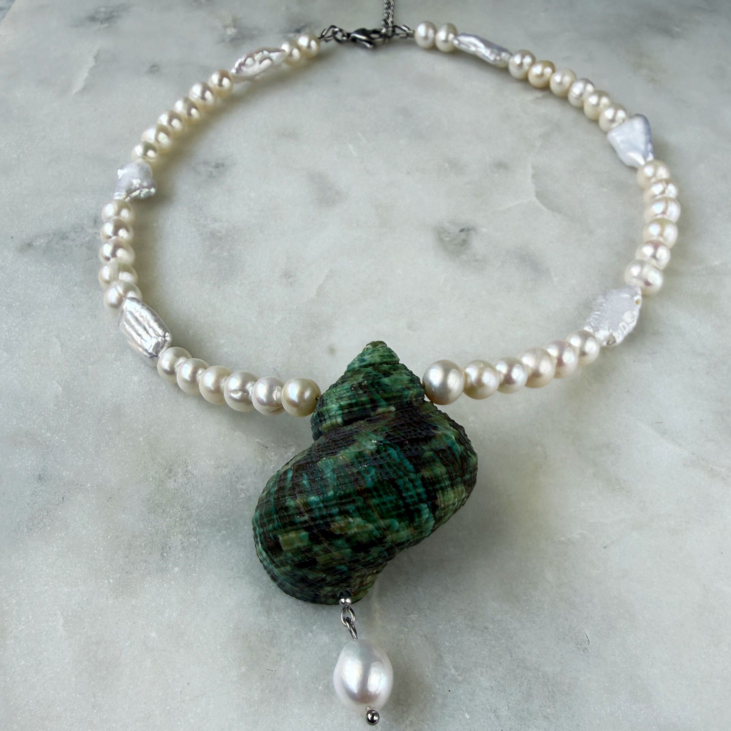Large Green Shell & Pearl Necklace