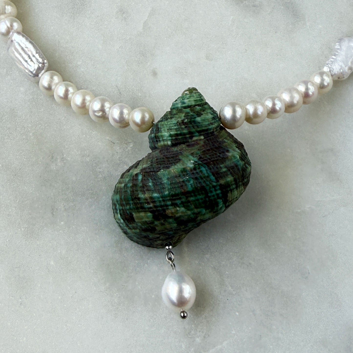 Large Green Shell & Pearl Necklace