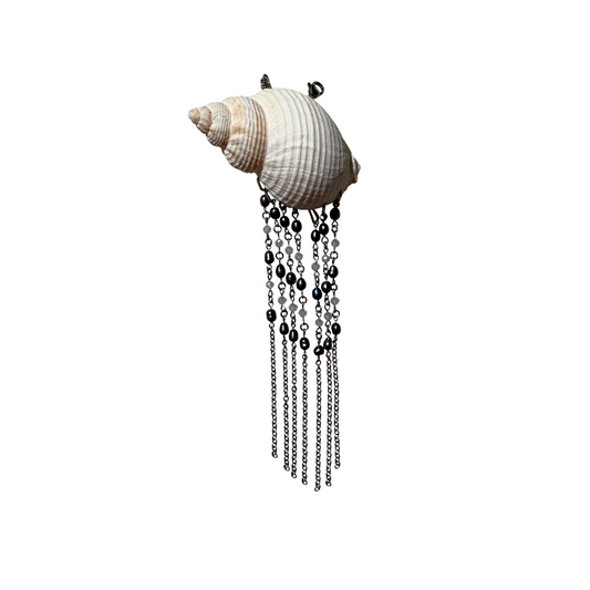Large Shell Fringe Pendant with Black Pearls