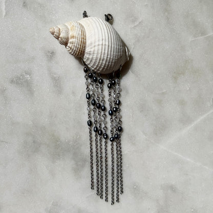 Large Shell Fringe Pendant with Black Pearls