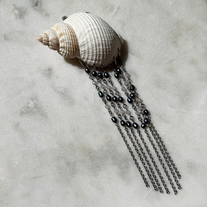 Large Shell Fringe Pendant with Black Pearls