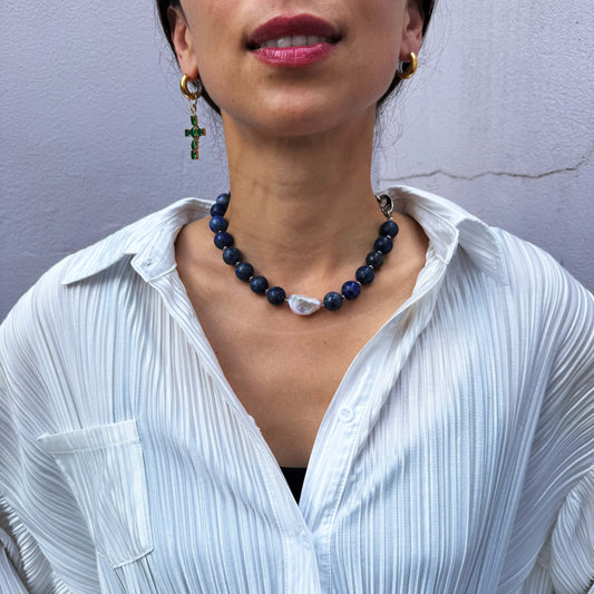 Lazurite & Baroque Pearl Choker