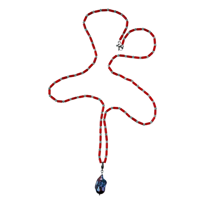 Long Coral & Amazonite Necklace with Removable Pearl Pendant