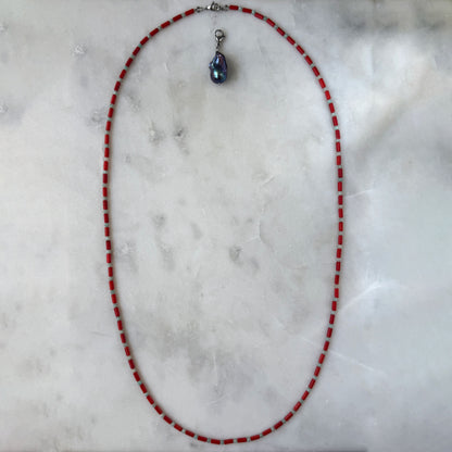 Long Coral & Amazonite Necklace with Removable Pearl Pendant