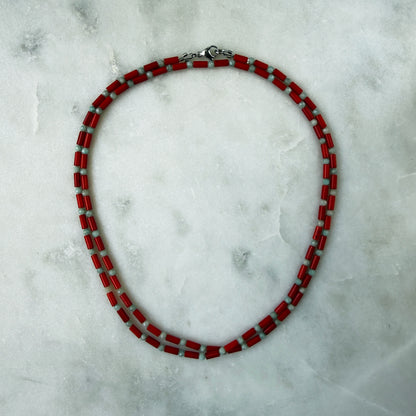 Long Coral & Amazonite Necklace with Removable Pearl Pendant