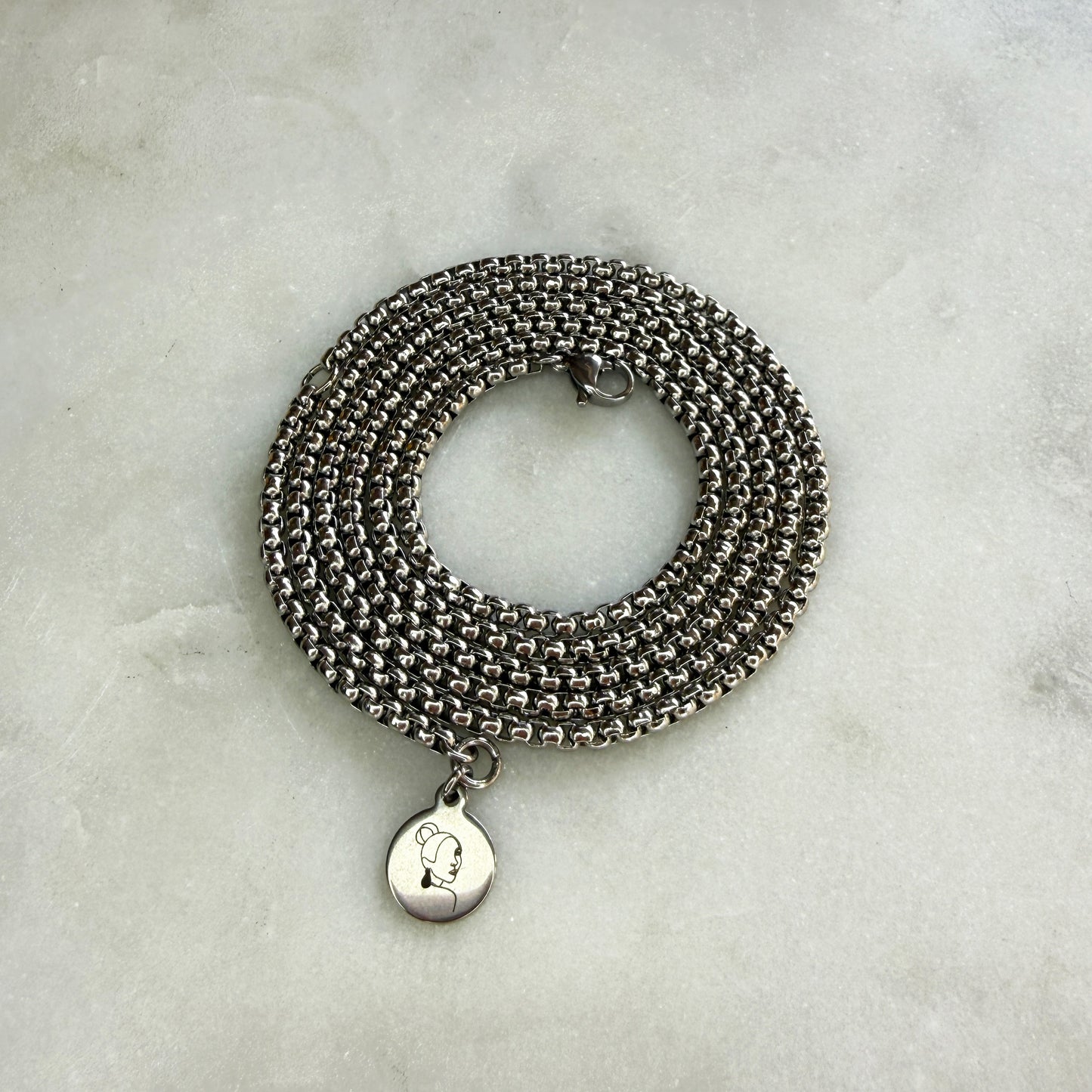 Silver Long Engraved Pendant Chain