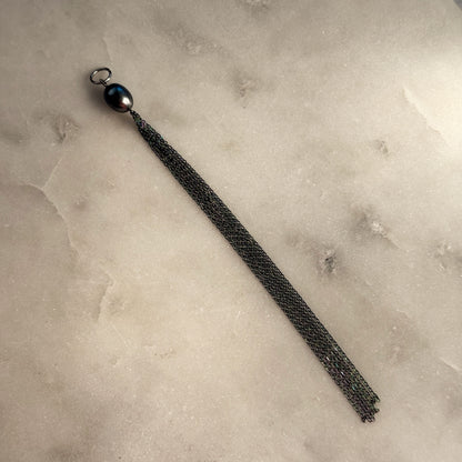 Midnight Pearl Steel Tassel Pendant