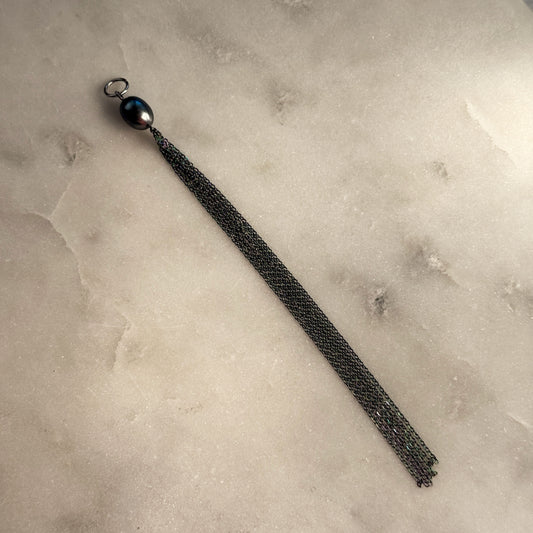 Midnight Pearl Steel Tassel Pendant