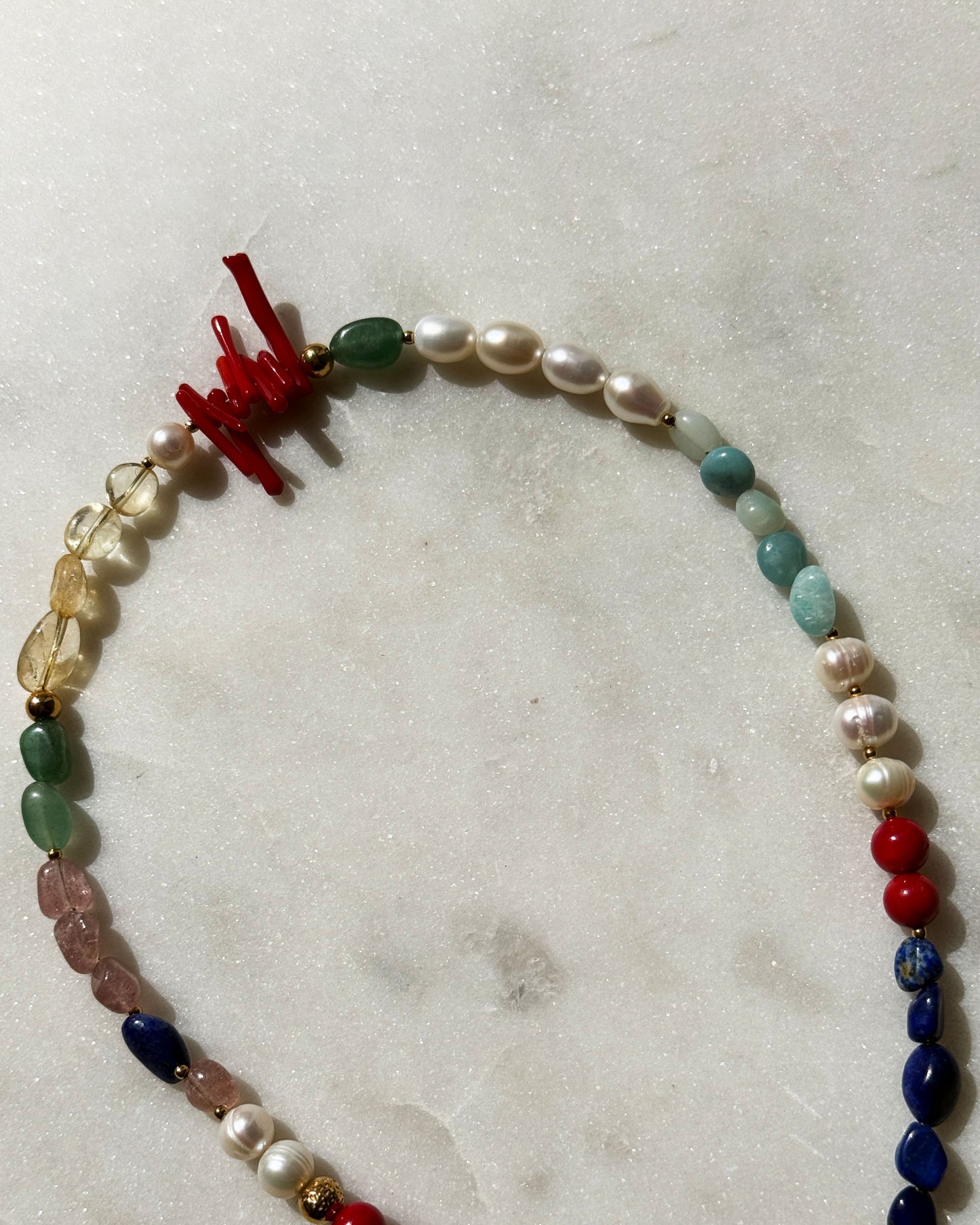 Multi-Stone Gemstone Necklace With Black Pearl
