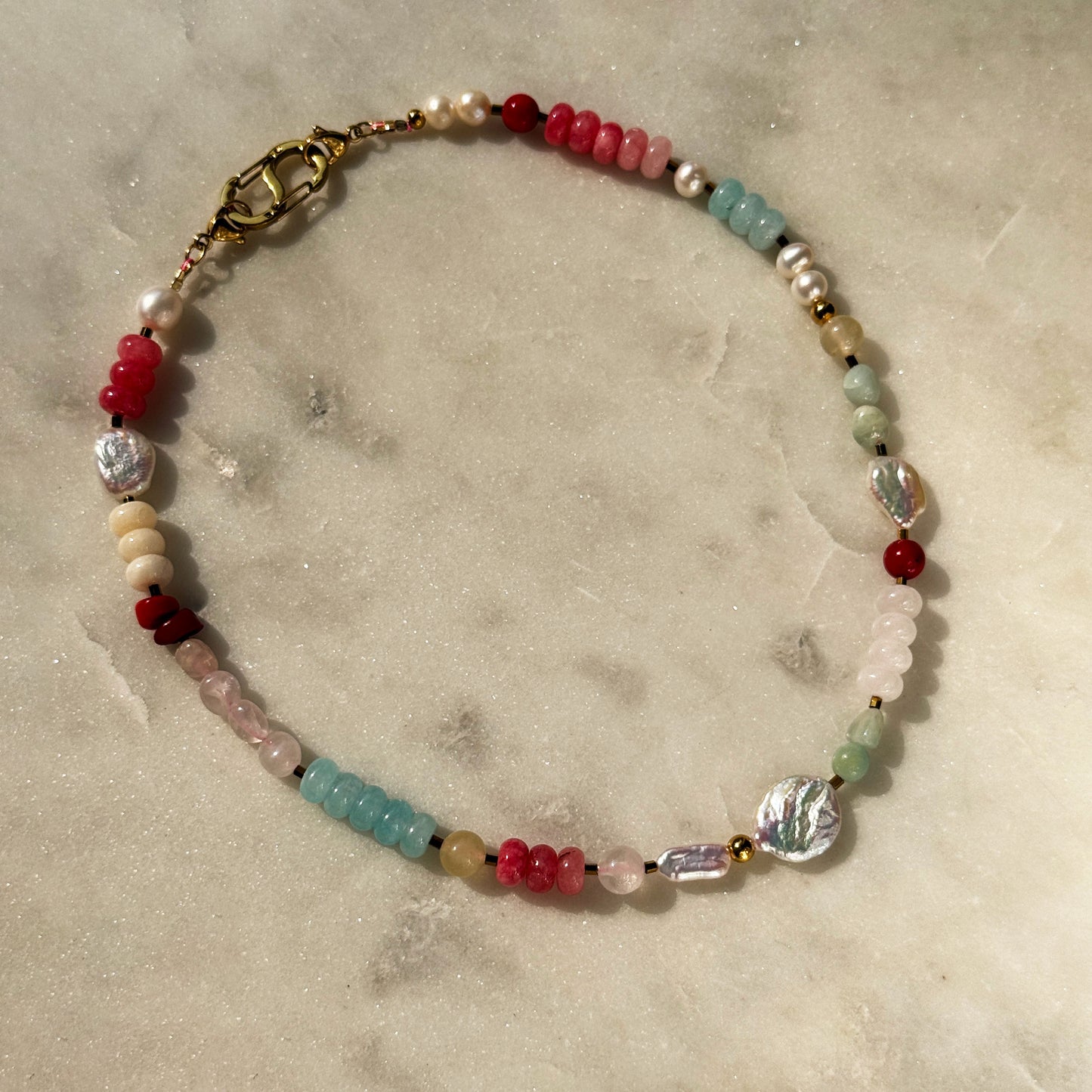 Multi-Stone Gemstone & Cross Necklace