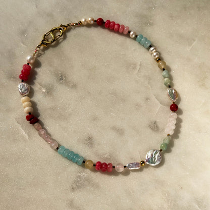 Multi-Stone Gemstone & Cross Necklace