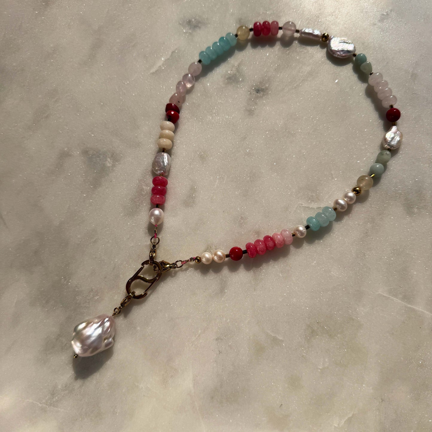 Multi-Stone Gemstone & Cross Necklace