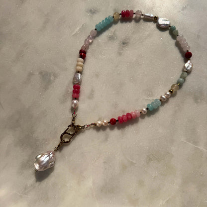 Multi-Stone Gemstone & Cross Necklace