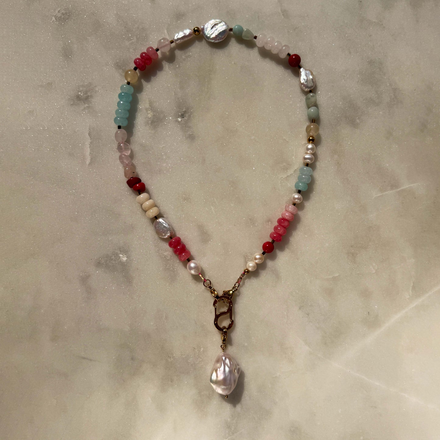 Multi-Stone Gemstone & Cross Necklace