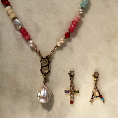 Multi-Stone Gemstone & Cross Necklace