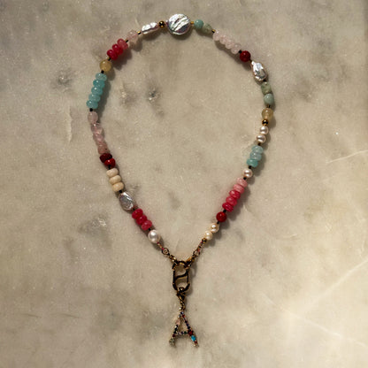 Multi-Stone Gemstone & Cross Necklace
