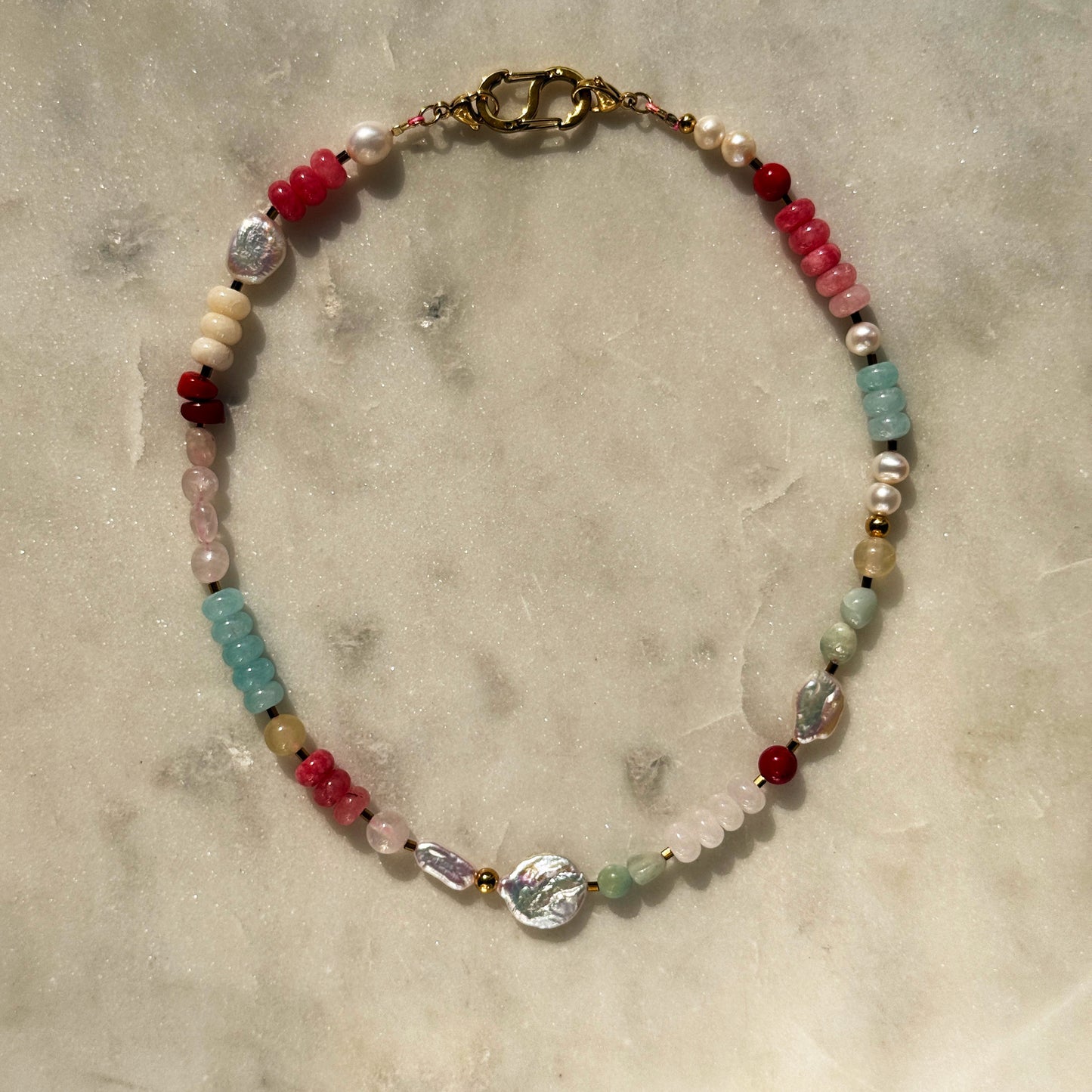 Multi-Stone Gemstone & Cross Necklace