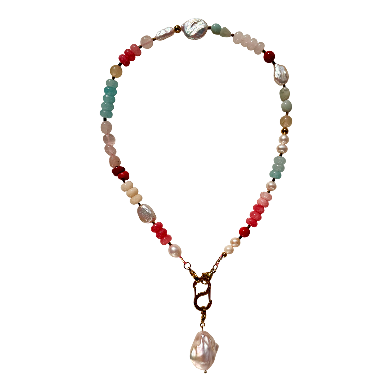 Multi-Stone Gemstone & Cross Necklace