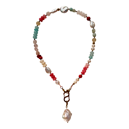 Multi-Stone Gemstone & Cross Necklace