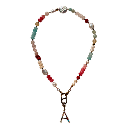 Multi-Stone Gemstone & Cross Necklace