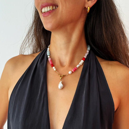 Multi-Stone Gemstone & Pearl Necklace