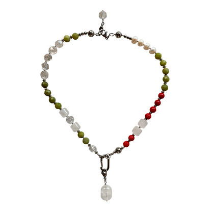 Natural Pearl, Coral & Jade Necklace