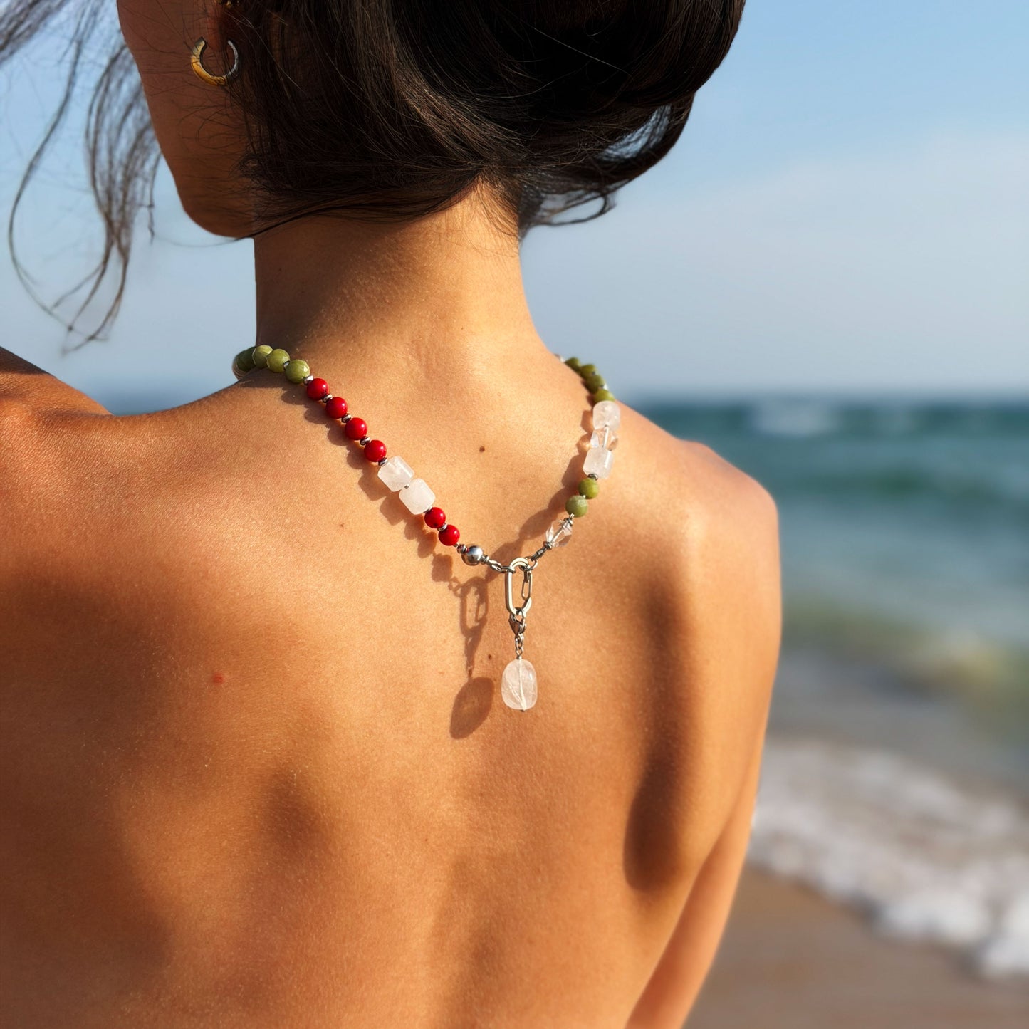 Natural Pearl, Coral & Jade Necklace