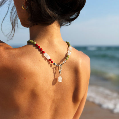 Natural Pearl, Coral & Jade Necklace