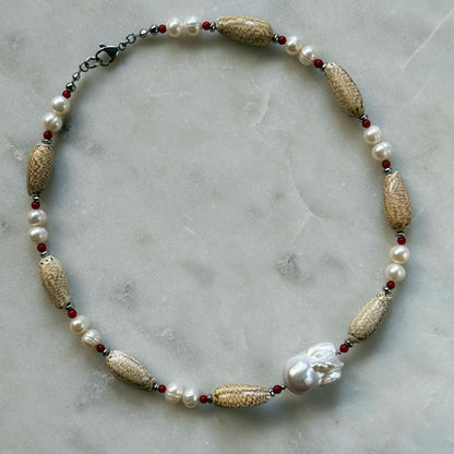 Natural Pearl, Shell & Coral Necklace