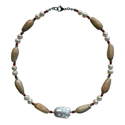 Natural Pearl, Shell & Coral Necklace