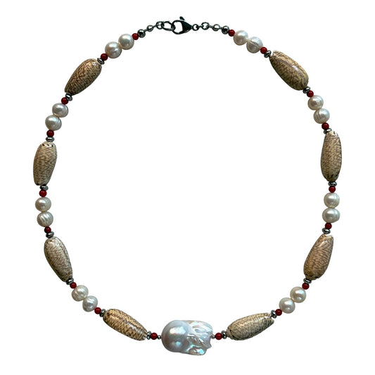 Natural Pearl, Shell & Coral Necklace
