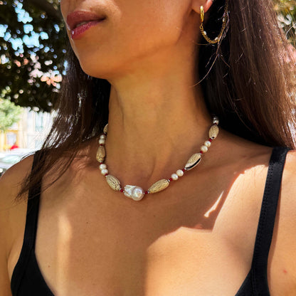 Natural Pearl, Shell & Coral Necklace