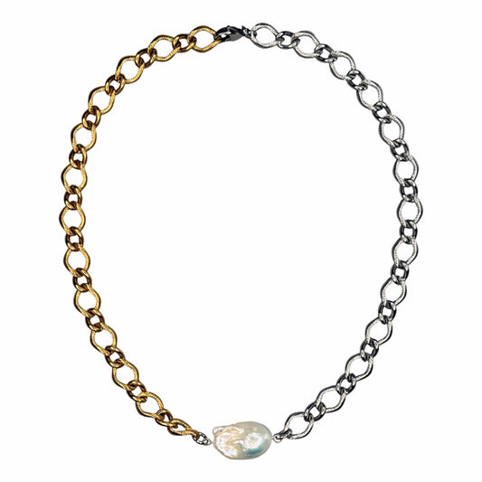 Necklace Bicolor With White Pearl