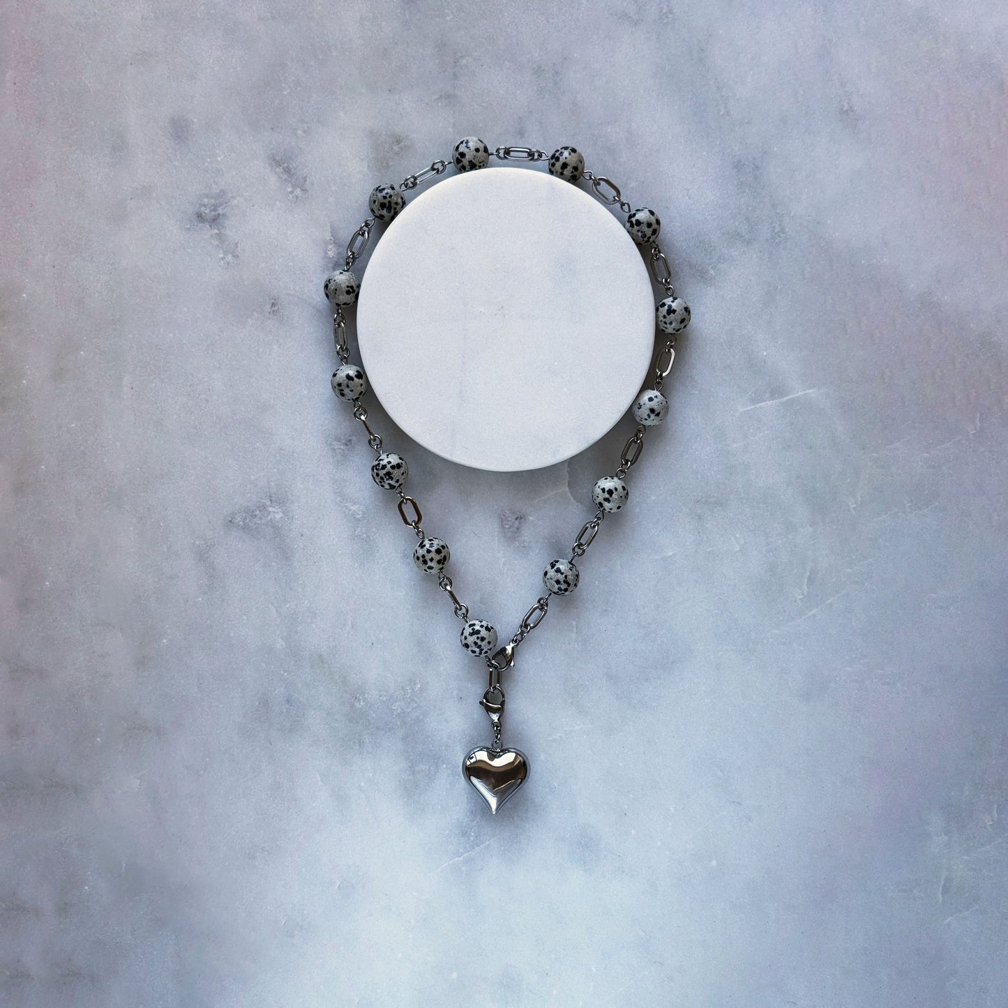 Necklace Dalmatian Jasper And Steel Heart