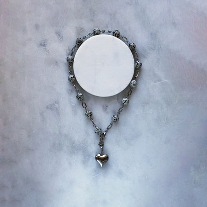 Necklace Dalmatian Jasper And Steel Heart