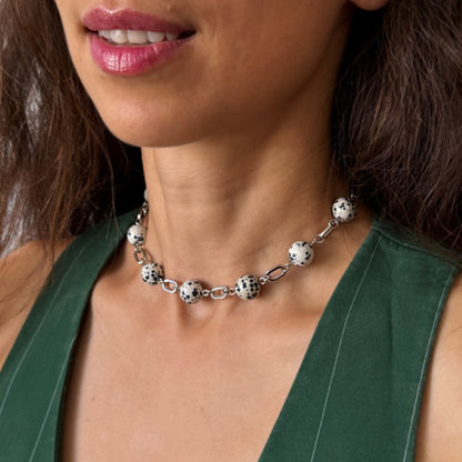 Necklace Dalmatian Jasper And Steel Heart