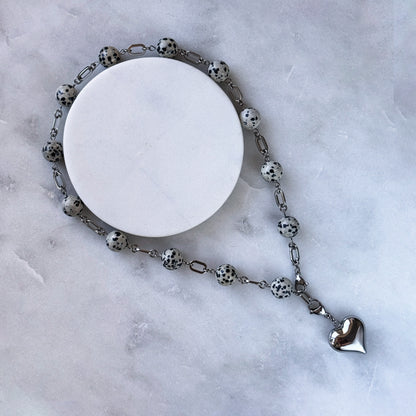 Necklace Dalmatian Jasper And Steel Heart