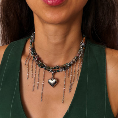 Necklace Indian Agate And Fringe