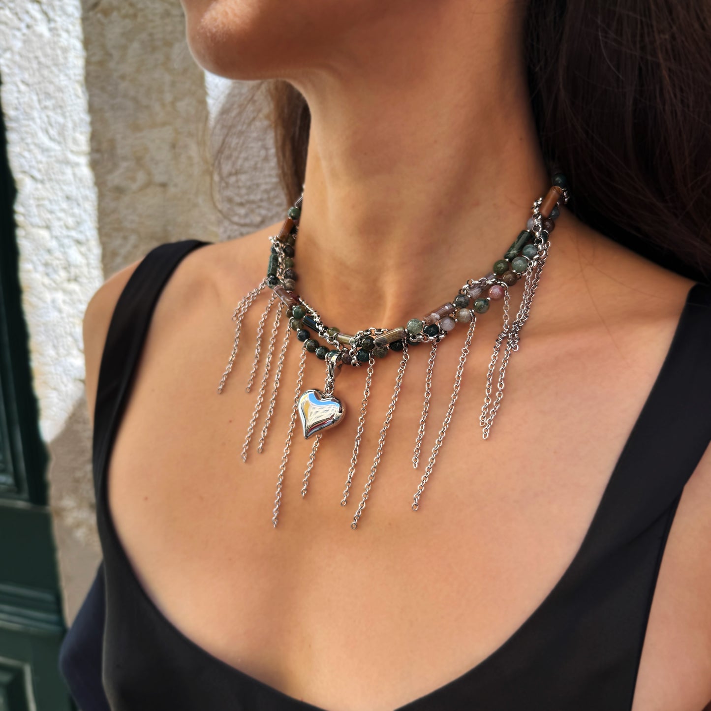 Necklace Indian Agate And Fringe