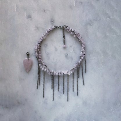 Necklace Pink Quartz And Fringe