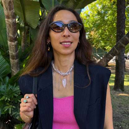 Necklace Pink Quartz And Fringe