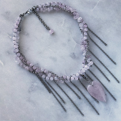 Necklace Pink Quartz And Fringe