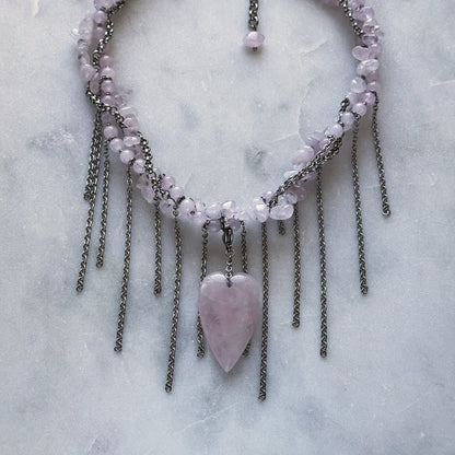 Necklace Pink Quartz And Fringe