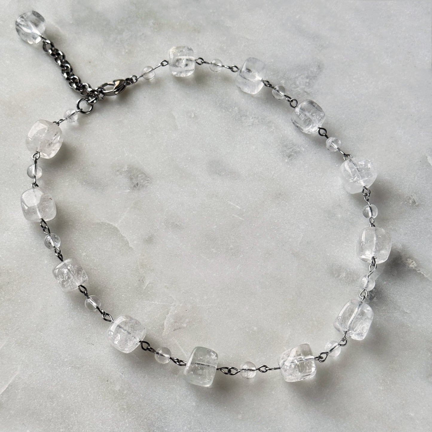 Necklace Rock Crystal Cubes With Balls