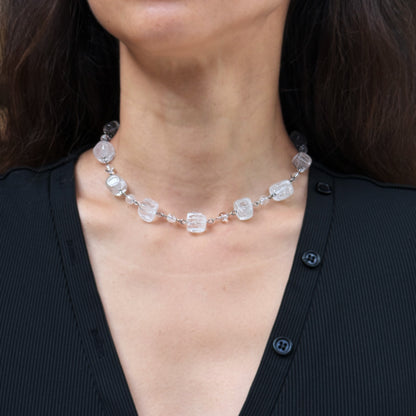 Necklace Rock Crystal Cubes With Balls