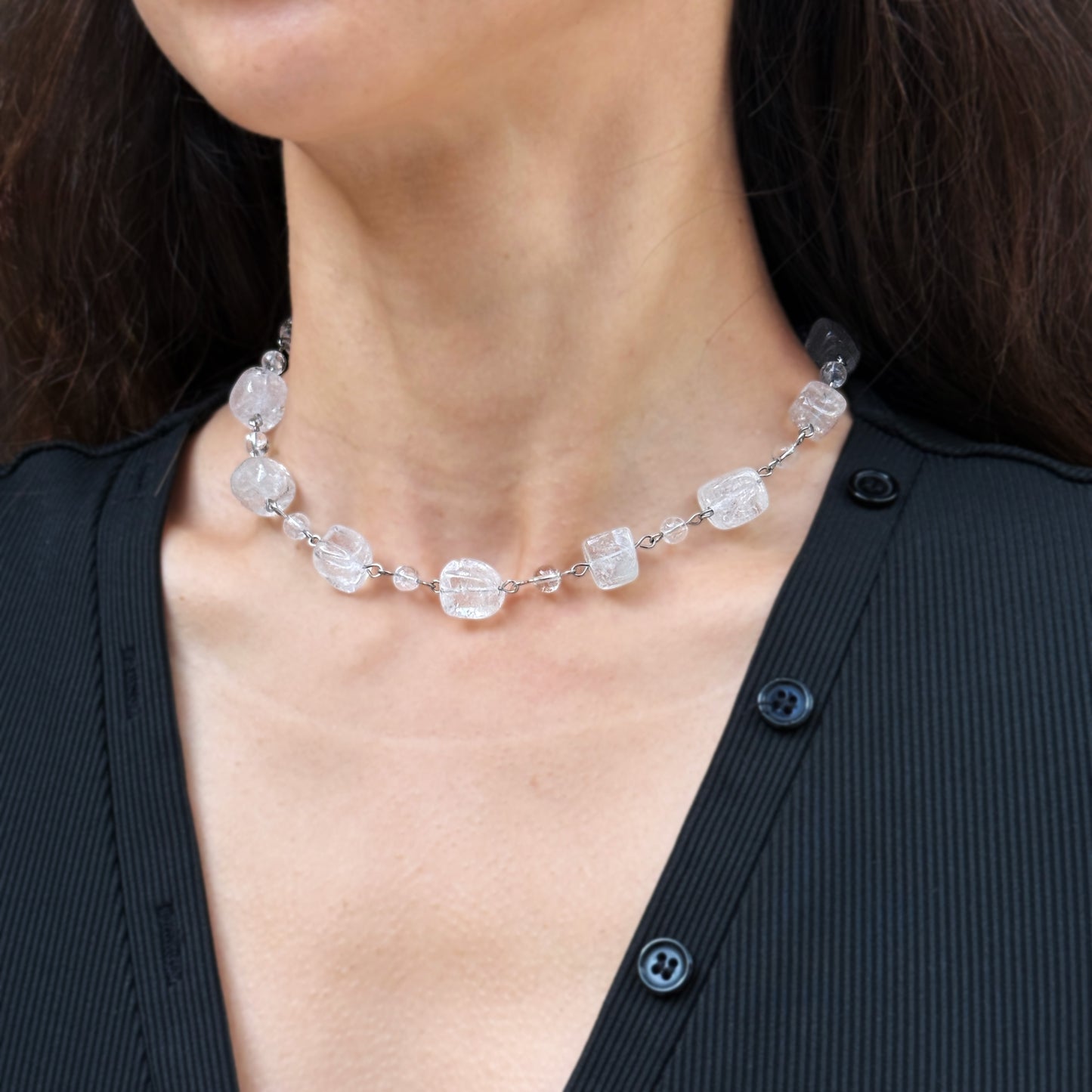 Necklace Rock Crystal Cubes With Balls