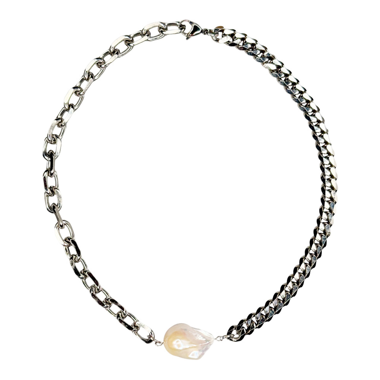 Necklace Silver Chain White Pearl